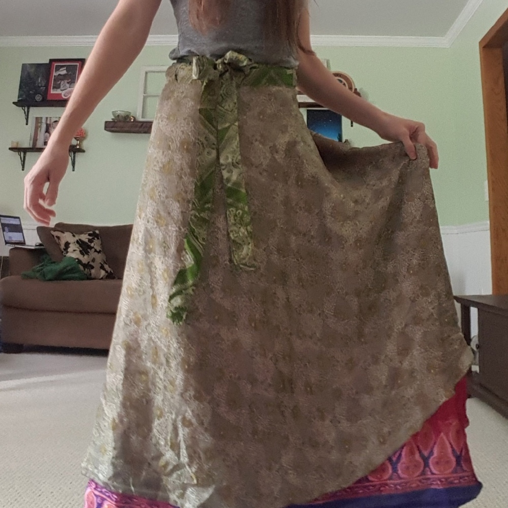 wrap around silk maxi skirt